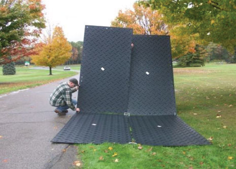 Ground protection mats being connected together